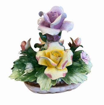 Italian capodimonte bowl of flowers, 7.5x5x7.5"