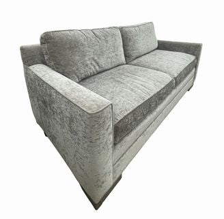 American Bungalow Vanguard Furniture sofa, grey crushed velvet, 37H. 80W. 38D