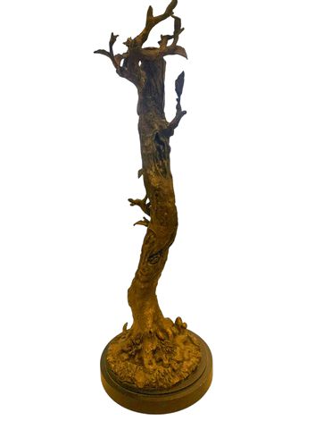 Vintage Gilded Console, Tree Bark Candlestick Lamps