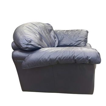 Modern navy blue leather chair-and-a-half, 32H. 44W. 36D.