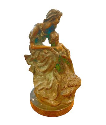 Mother, child w/ goose bronze sculpture by M. Monroe