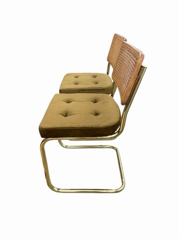 Pair of Bruer-style cantilever dining chairs w/  brown upholstered seat