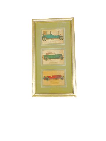 Gold Framed Antique Car Prints 14"x7"