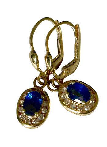 Pair 14k Yellow Gold Sapphire & Diamond Dangle Earrings, 3g