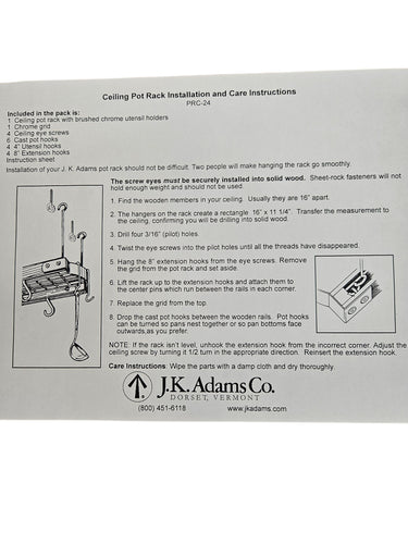 Adams Co, Hanging Pot Rack 24' x 13"