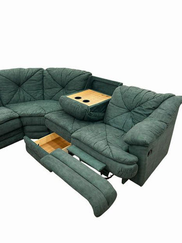 Five Pieces Emerald Green Upholstered L-Shaped Sectional Sleeper