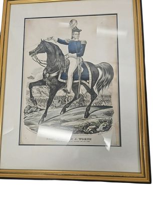 Early 20thC  Currier Restrike Print US Army Gen Worth 19"h W 14"w