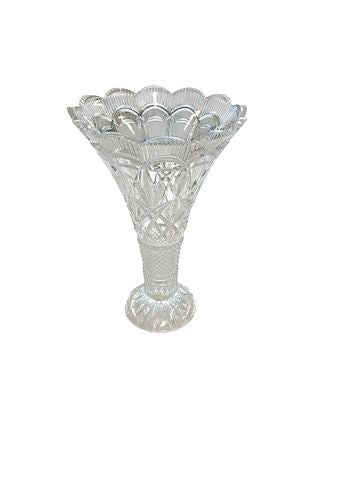 Cut Crystal Fluted Trumpet Vase 14"H x 9"Diam