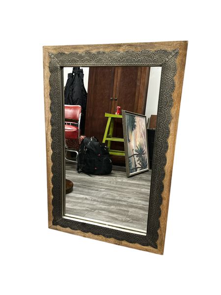 Rect Mirror w/Embossed Wood/Metal Frame, 36x24"