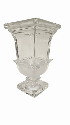 Footed Clear+Frosted Glass Urn Squared 4"x7"H