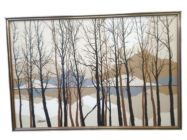 Orig.  MCM  Winter Treescape Abstract, Known Artist A. Letterman, 42"h x 62"w