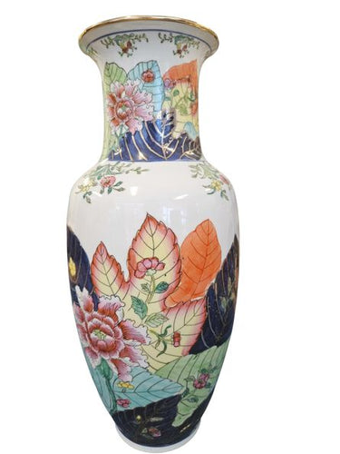 Pair Porcelain Chinese Tobacco Leaf Pattern Vases 16.5"H x 8"W
