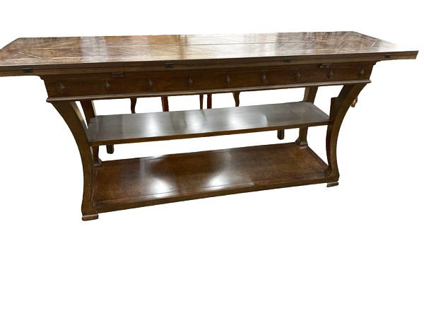 Expandable console/dining table w/ 2 lower shelves, 72x20-40,30.5-32.5