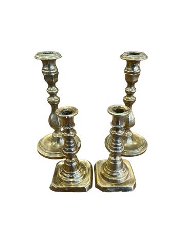 2 Pairs of Vntg Brass Candleholders 6"H & 4"H