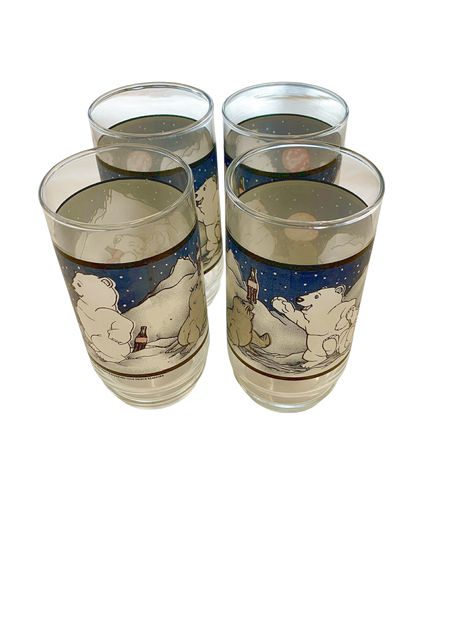 4 Coca Cola Polar Bear Glasses 5"H