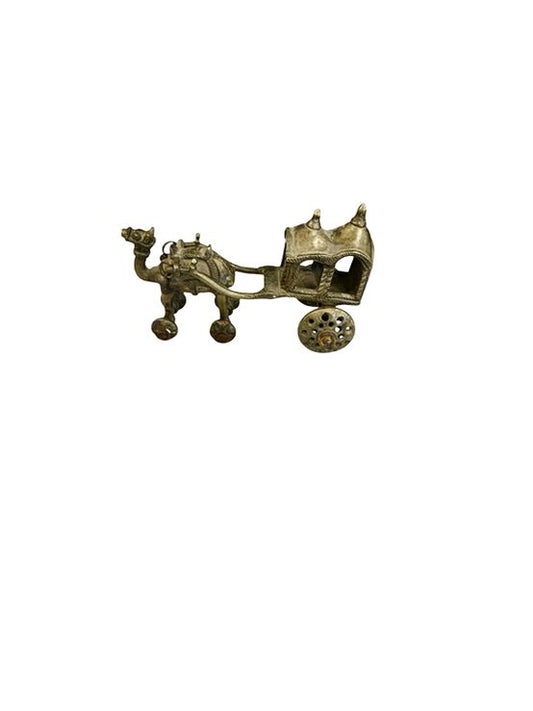 Indian Brass Camel Pulling Cart Figurine 5"H x 9" W