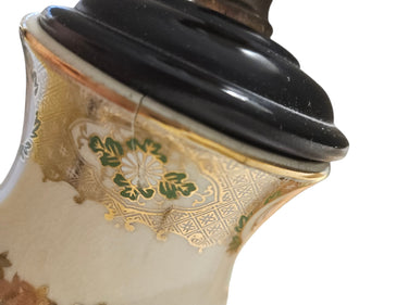 Table Chinese Motif on Cream Ceramic 27"h x 12"Dia (as is)