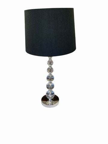 Pair Of Crystal Ball Table Lamps w/6 Stacked Glass Globes & Black Shade 28x12"