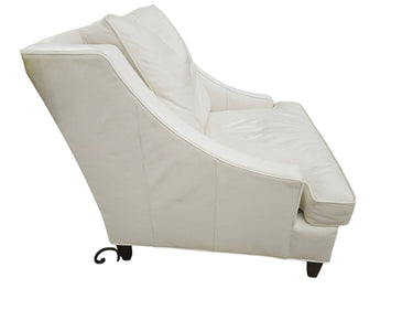 Pair Century Cream Leather Club Chairs 36h x 40d x 33w