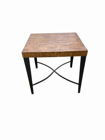 Contemporary End Table Woodblock w/Forged Base 24" x 26"