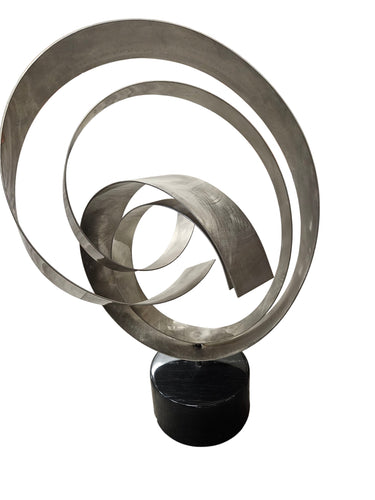 Satin Steel Contemporary Sculpture after Curtis Jere, Marble Base 21"h x 14"w