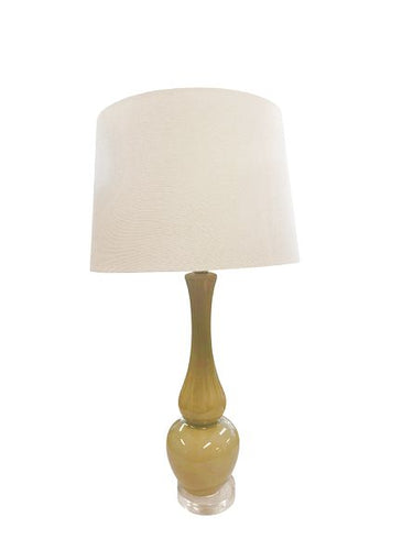 Pair Sage Green Ceramic Table Lamps, Lucite Base 30"h