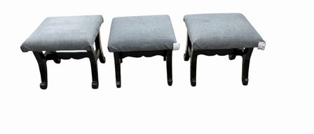 Set of 3 gray curule-like stools with black glossy legs, 16.5x16.5x15.5"