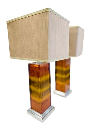 Pair Contemporary Ombered Acrylic Block Table Lamps 29"h x 15"w