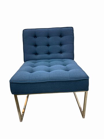 Pair Of Blue Upholstery Accent Chairs w/Chrome Legs 25x28x33"ht.