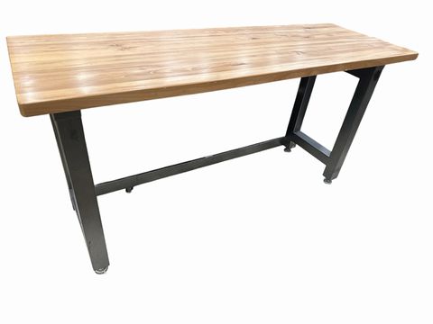 Work table/bar, maple top w/ metal base, 72x24.5x39H