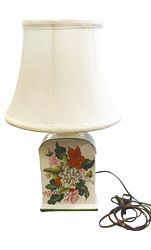 White Ceramic Lamp w/ Flowers 16"H