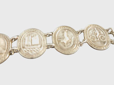 Vintage Asian Motif Silver Medallion Bracelet
