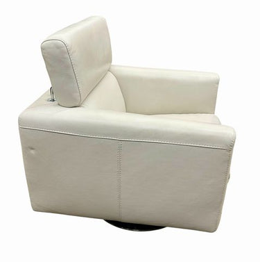 Bloomingdale's White Leather Swivel Chair, H. 29.5 in. x W. 31 in. x D. 33 in.