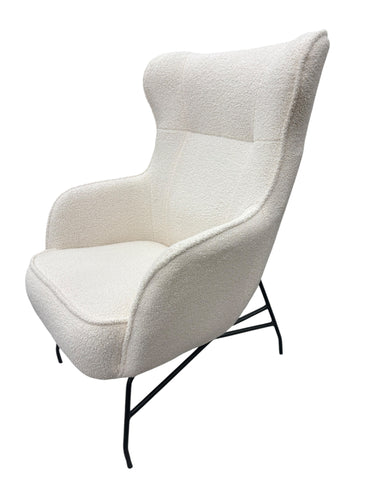 Modern white chenille highback accent chair, 41" h, 28" w, 20" d