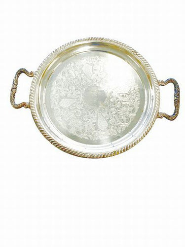 2 Silver Plate Trays as is Oval 22"L & Rnd 14"Dia