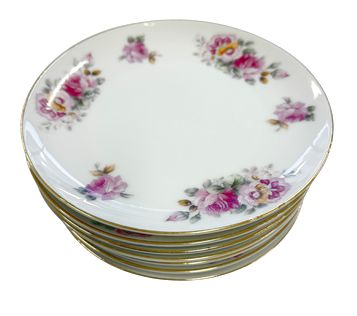 Set of 7 Yamaka China (Occupied China) small plates, 6.5" diam.