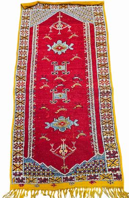 Red/blue/orange Moroccan tribal rug, 3'3"x6'6"