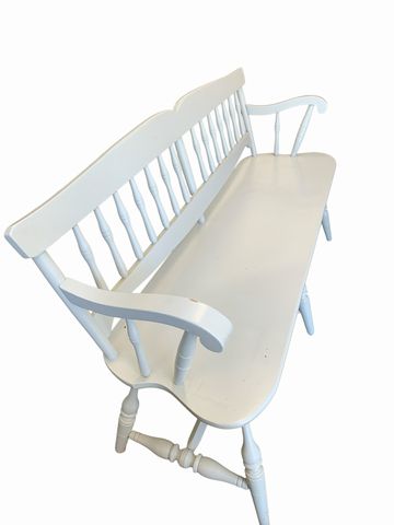 White farmhouse-style Spindle-bacK Wooden Deacon"s Bench "AS IS"  30"x21"x68"