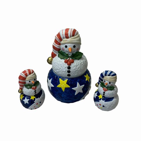 3 Piece Snowman Cookie Jar Salt & Pepper Set