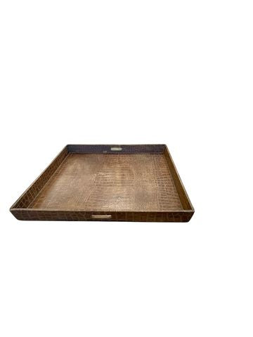 Faux leather crocodile tray, brown, 30x30x3H