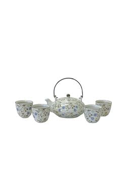 Pier 1 Tomoko Asian Floral Sake/Tea Set w/Pot 3'x7' & 4 Cups 3'x3'