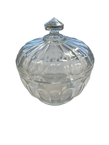 Round glass covered dish w/ lid, 7.5Dx9.25H