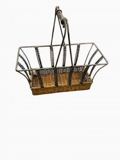 Metal + Wicker Basket w/ Handle 14"x15"x7"