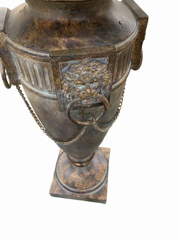 Lion Bronze Urn Table Lamp w/Faux Leather Rectangular Shade 36x17"