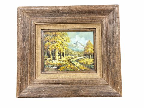 Original oil landscape in rustic frame, 16.5x18.5"