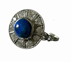 Edwardian Black Opal & Diamond Platinum Ring Size: 8.5