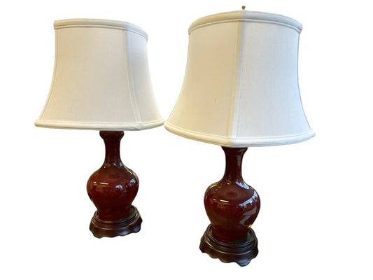 PAIR-Glazed Asian-Style Lamps (Maroon, 19"h)