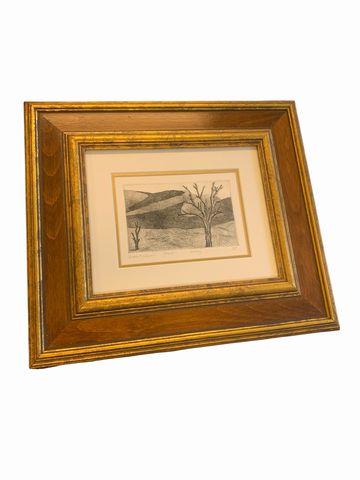 Set Of 3 Wooden Framed Black & White Etching-Signed-"Desert" 15x16"