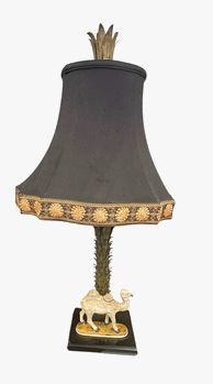 Chelsea House camel lamp w/ black shade, 31.25" h