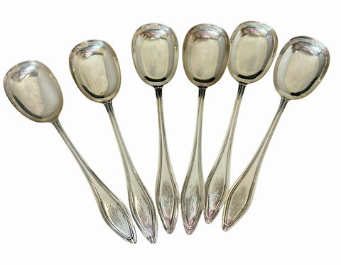 6 Mary Chilton Sterling Silver Soup Spoons, 7.5 in, 222.7 g